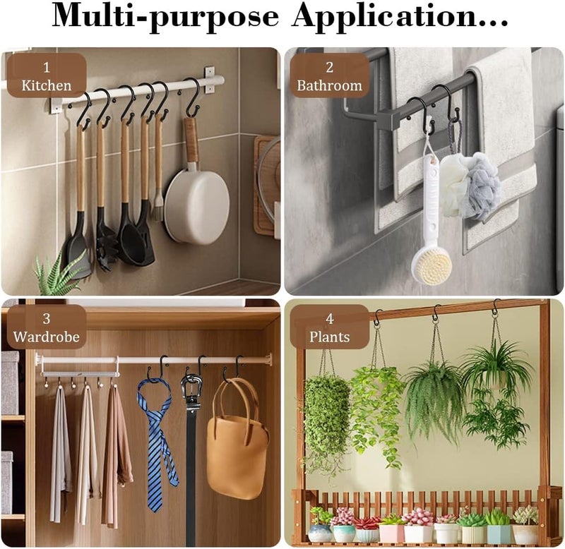 EleCharm Black Decorative Shower Curtain Hooks 5mm Metal Wire 12PCS S Hooks Shower Curtain Hangers for Bathroom,Clothing,Towels, Kitchen Utensils,Plants (Black) - Image 5